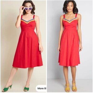 MODCLOTH | Vibrant Colorful Retro Red Verve Cotton Dress Sz 4